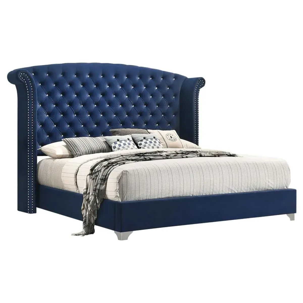 Melody Eastern King Wingback Upholstered Bed Pacific Blue