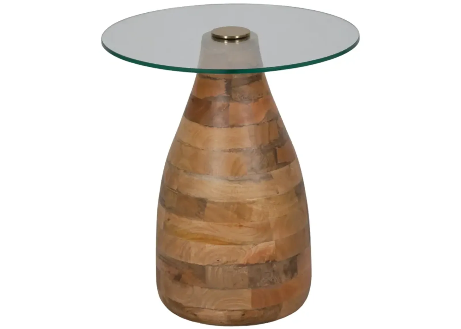 20" Striped Wood Accent Table With Glass Top, Natu