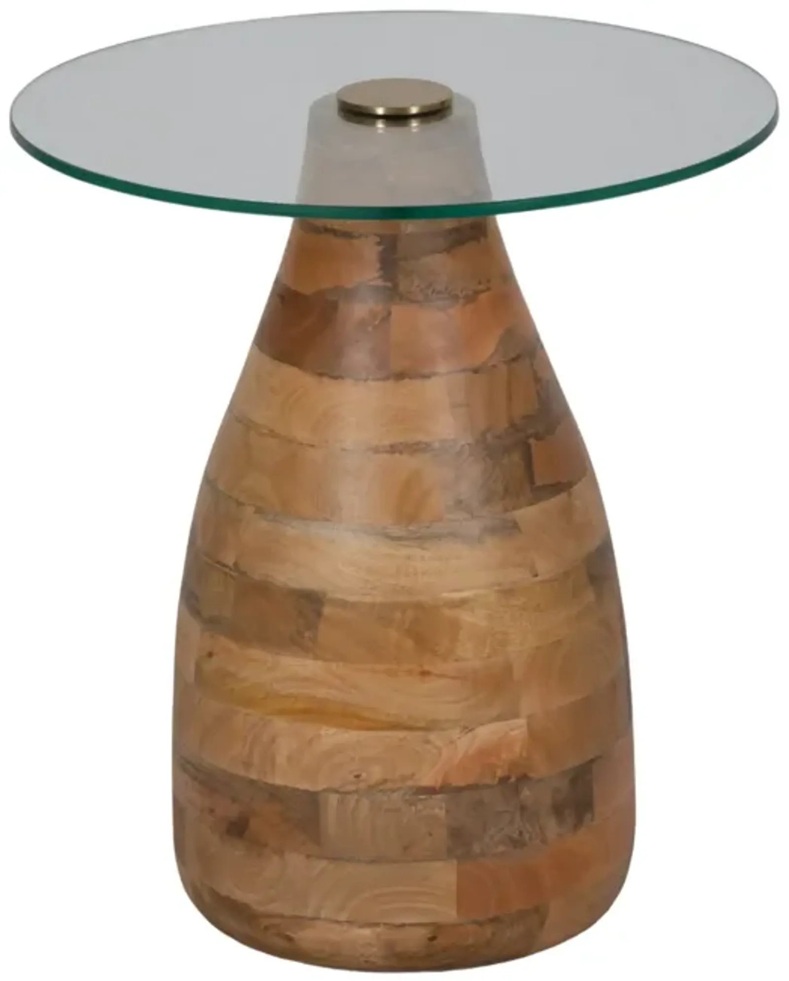 20" Striped Wood Accent Table With Glass Top, Natu