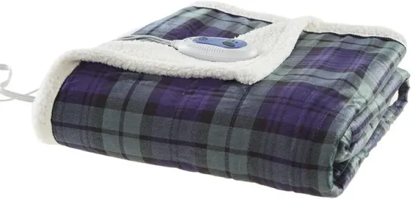 Woolrich Brewster Blue/Green Oversized Mink to Berber Heated Throw