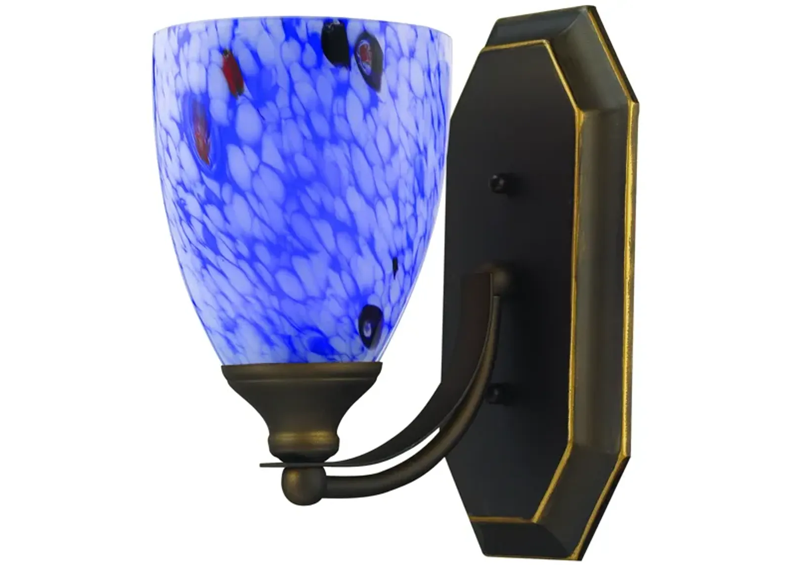 Mix-N-Match Vanity 1-Light Wall Lamp in Aged Bronze with Starburst Blue Glass