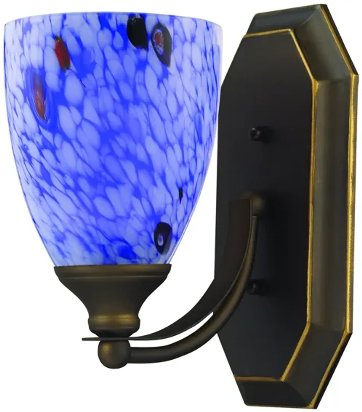 Mix-N-Match Vanity 1-Light Wall Lamp in Aged Bronze with Starburst Blue Glass