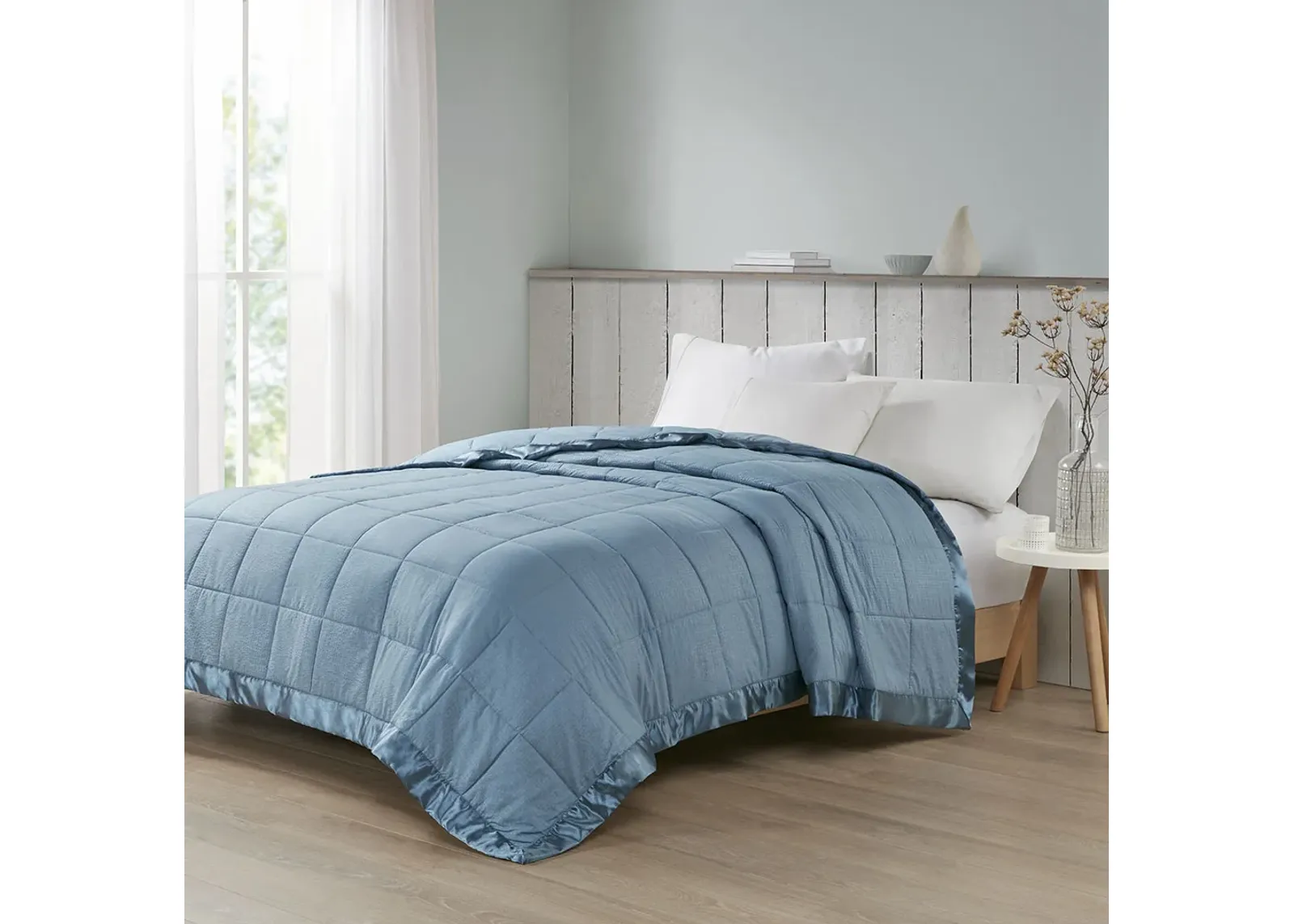 Madison Park Cambria Slate Blue Oversized Down Alternative Blanket with Satin Trim