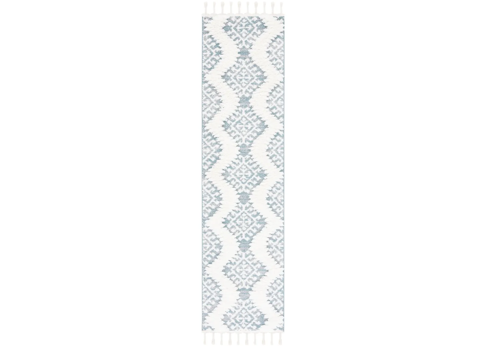 MOROCCAN TASSEL SHAG 652 TEAL  2'-3' x 12' Runner Rug