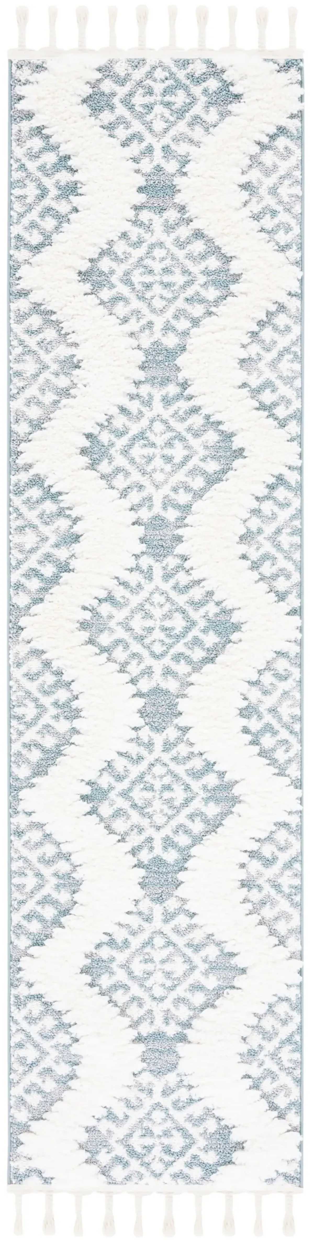 MOROCCAN TASSEL SHAG 652 TEAL  2'-3' x 12' Runner Rug