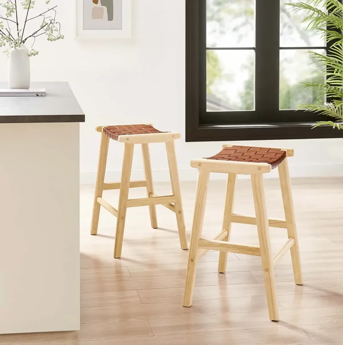 Saoirse Faux Leather Wood Counter Stool - Set of 2