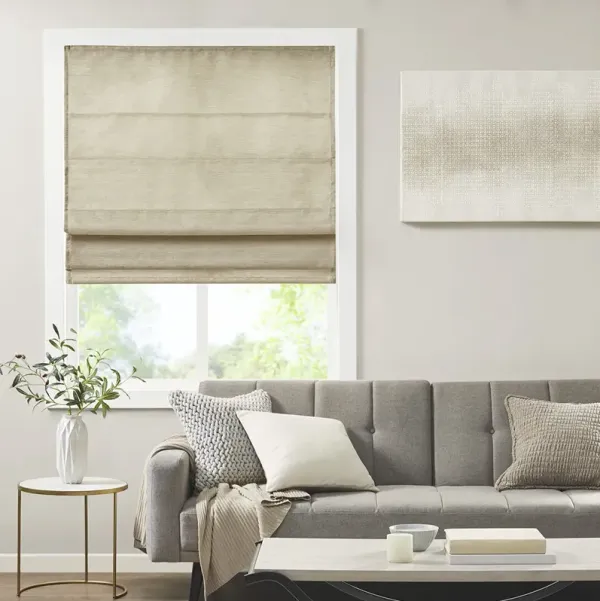 Madison Park Como Taupe Printed Faux Silk Room Darkening Cordless Roman Shade