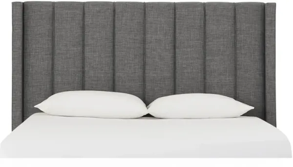 Palermo Queen-Size Upholstered Wingback Headboard In Dark Stone