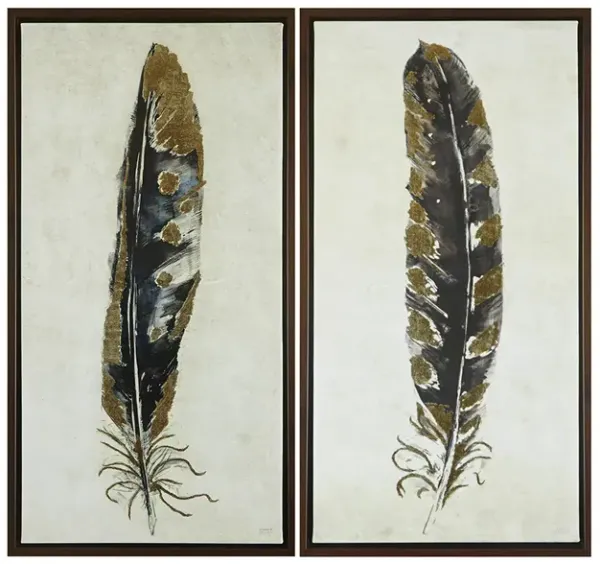 Urban Habitat Gilded Feathers Yellow Gold Foil 2-piece Canvas Wall Art Set