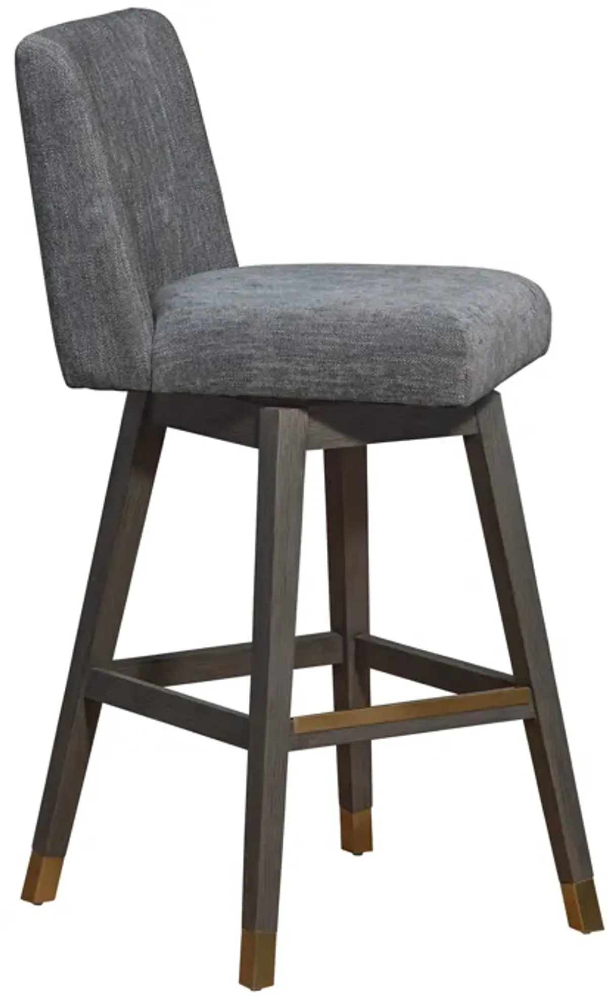 Basila Swivel Bar Stool in Gray Oak Wood Finish with Gray Fabric