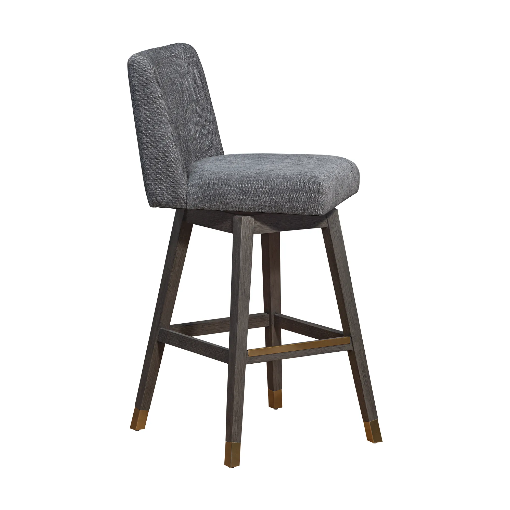 Basila Swivel Bar Stool in Gray Oak Wood Finish with Gray Fabric