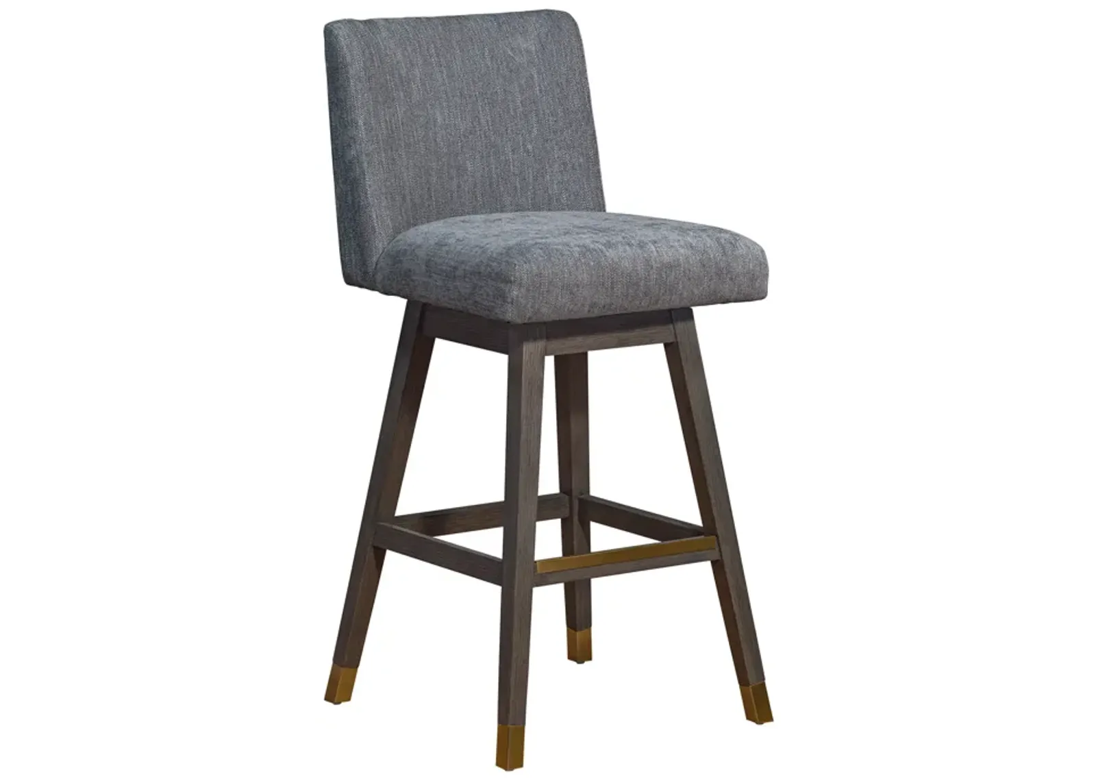 Basila Swivel Bar Stool in Gray Oak Wood Finish with Gray Fabric