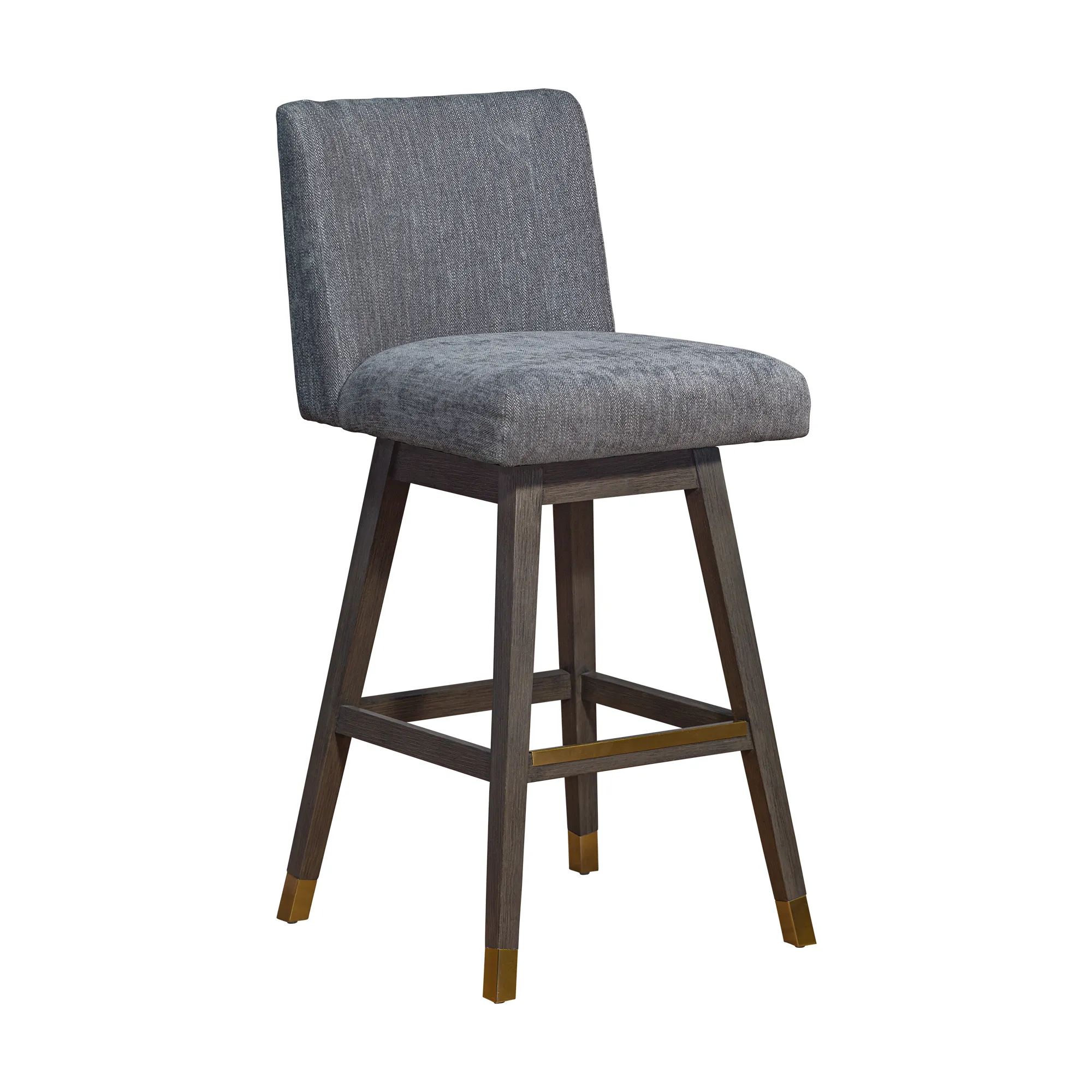 Basila Swivel Bar Stool in Gray Oak Wood Finish with Gray Fabric