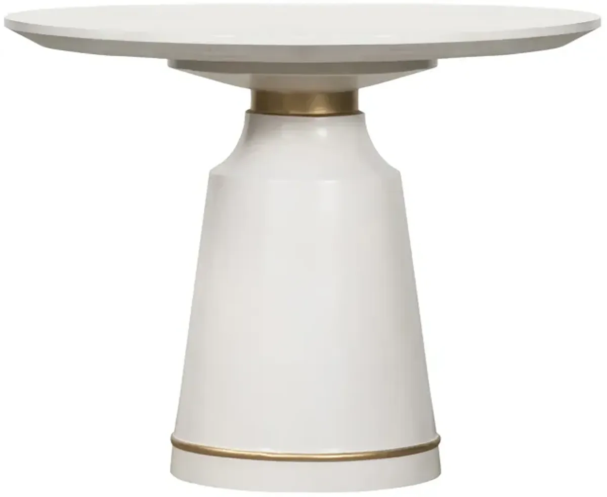 Pinni White Concrete Round Dining Table with Bronze Painted Accent