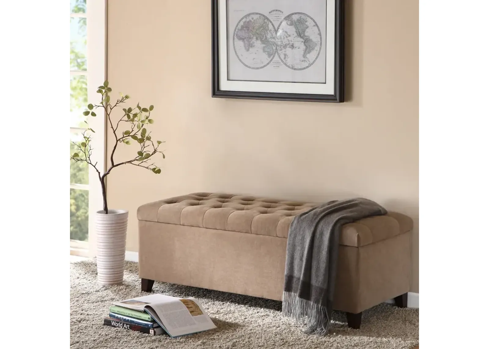 Madison Park Shandra Sand Tufted Top Soft Close Storage Bench