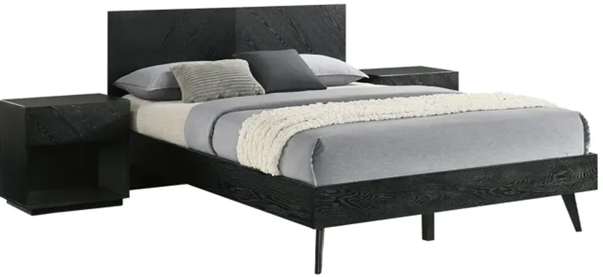 Petra Queen 3 Piece Wood Bedroom Set in Black Finish