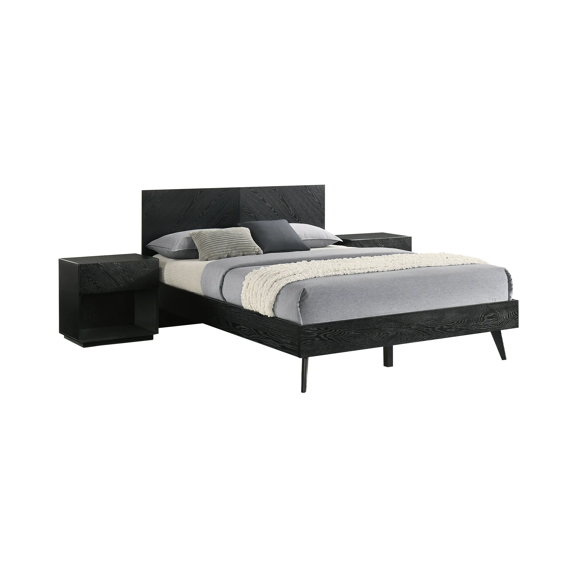 Petra Queen 3 Piece Wood Bedroom Set in Black Finish