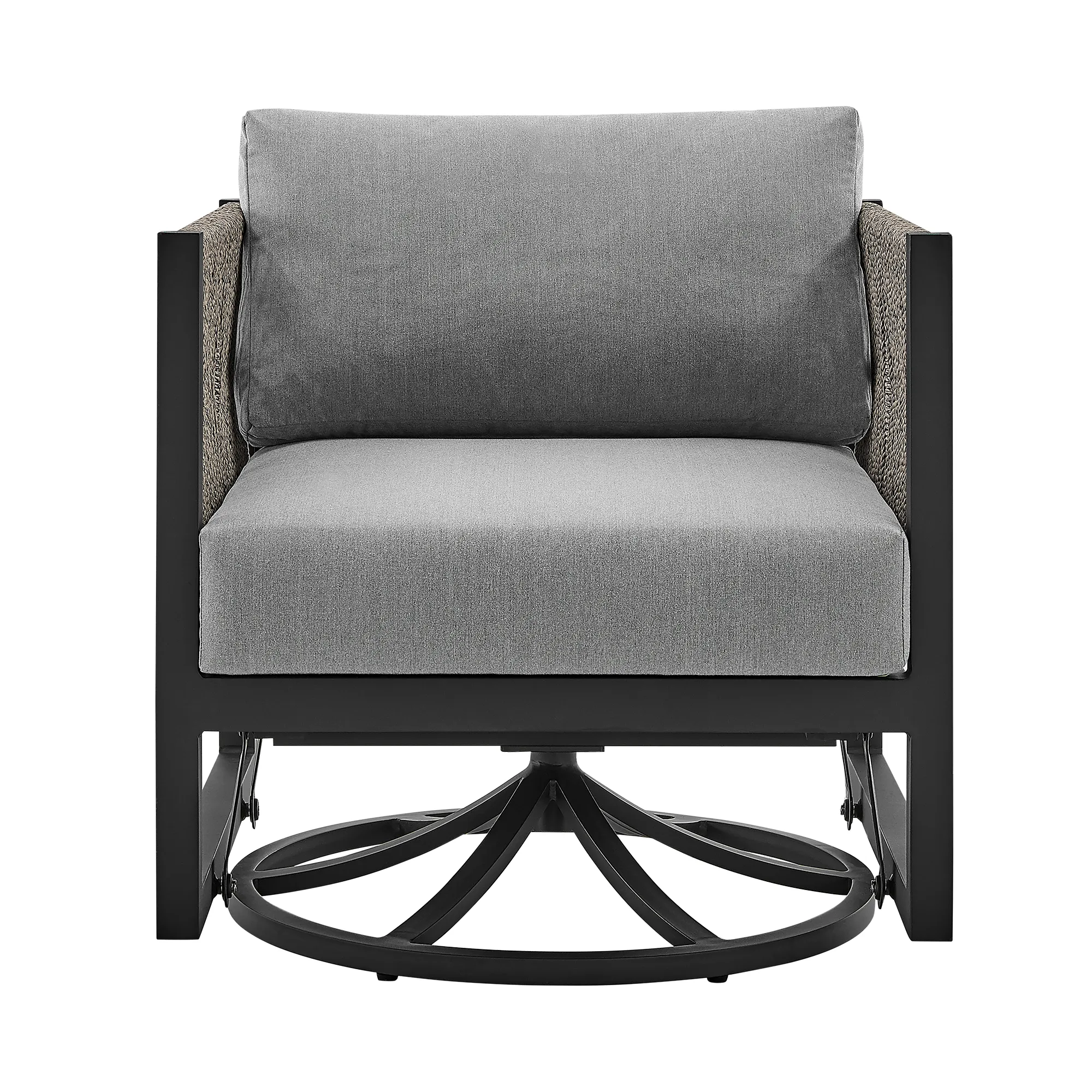 Cuffay Outdoor Patio Swivel Glider Lounge Chair in Black Aluminum with Gray Cushions