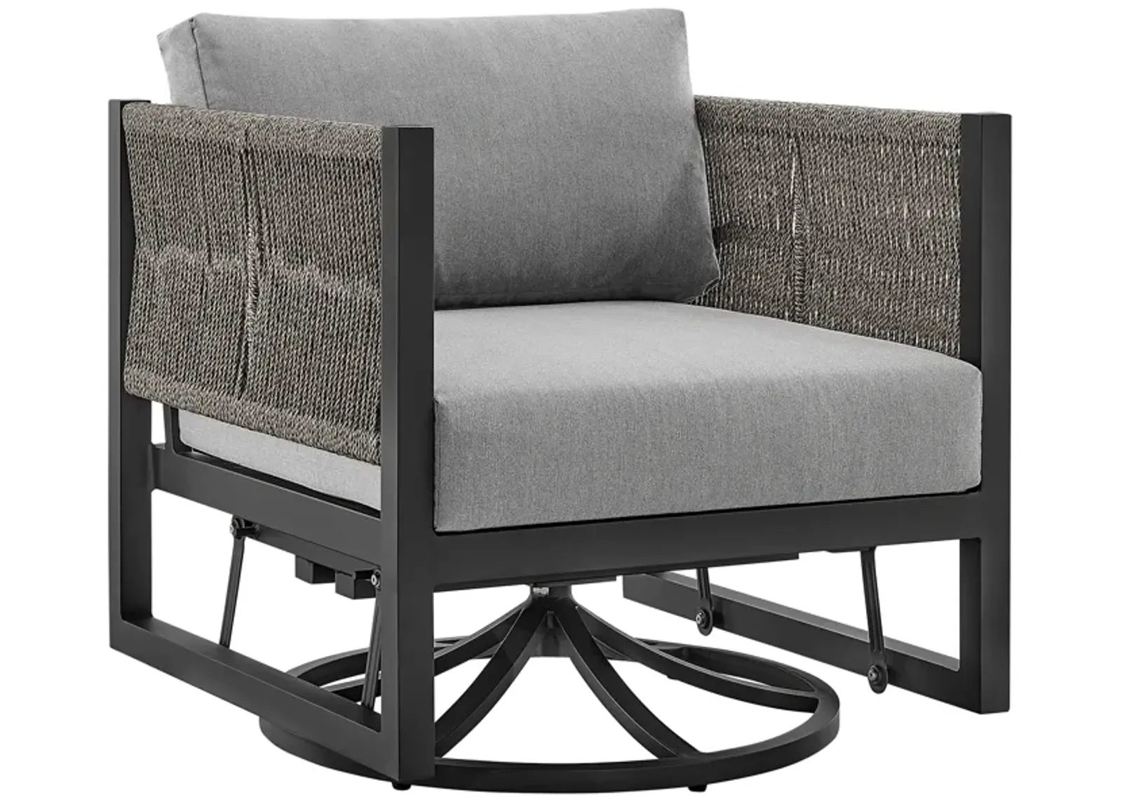 Cuffay Outdoor Patio Swivel Glider Lounge Chair in Black Aluminum with Gray Cushions