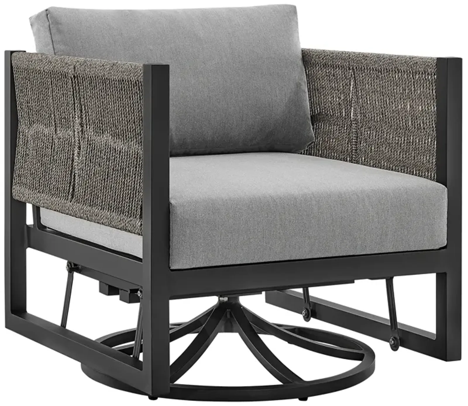 Cuffay Outdoor Patio Swivel Glider Lounge Chair in Black Aluminum with Gray Cushions