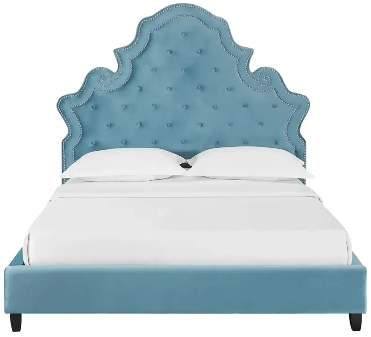 Valentina Queen Tufted Nailhead Performance Velvet Platform Bed