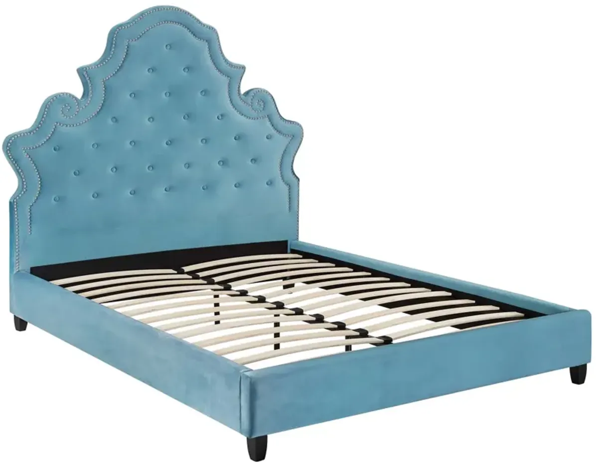 Valentina Queen Tufted Nailhead Performance Velvet Platform Bed