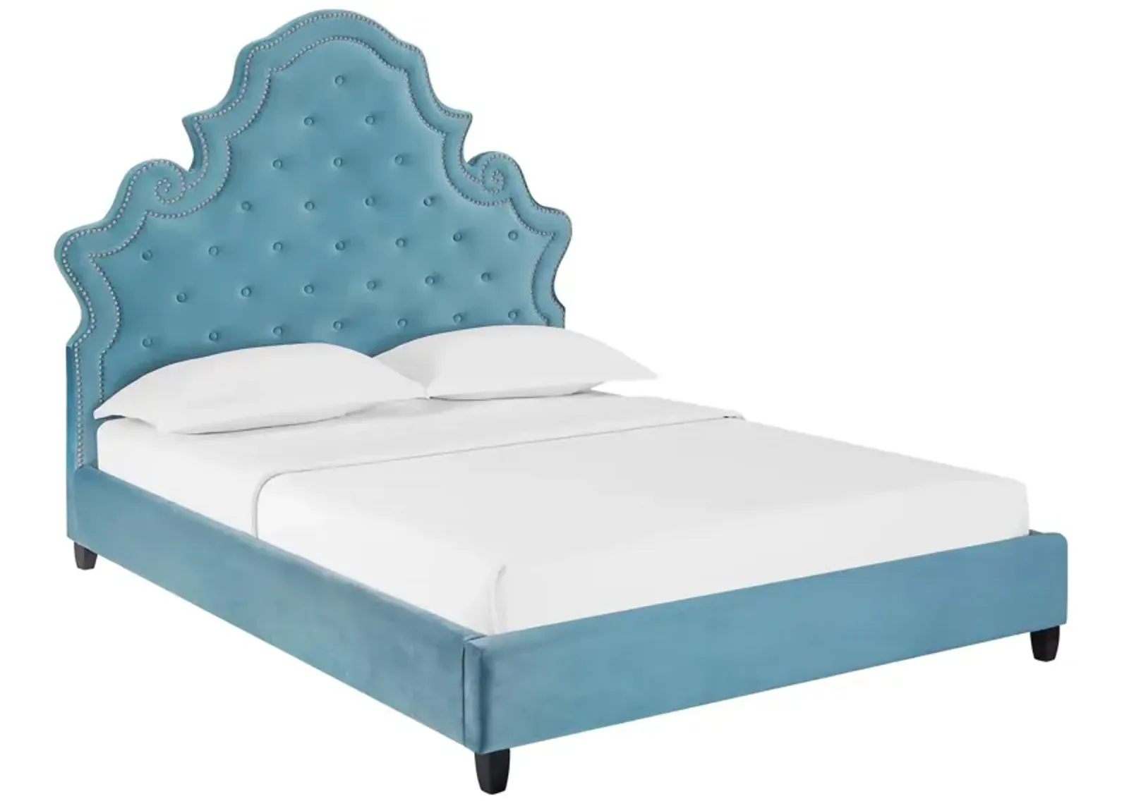 Valentina Queen Tufted Nailhead Performance Velvet Platform Bed