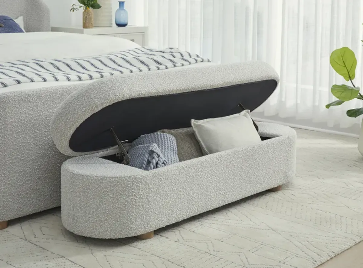 Kiki Upholstered Hinged Storage Bench in Cotton Ball Boucle