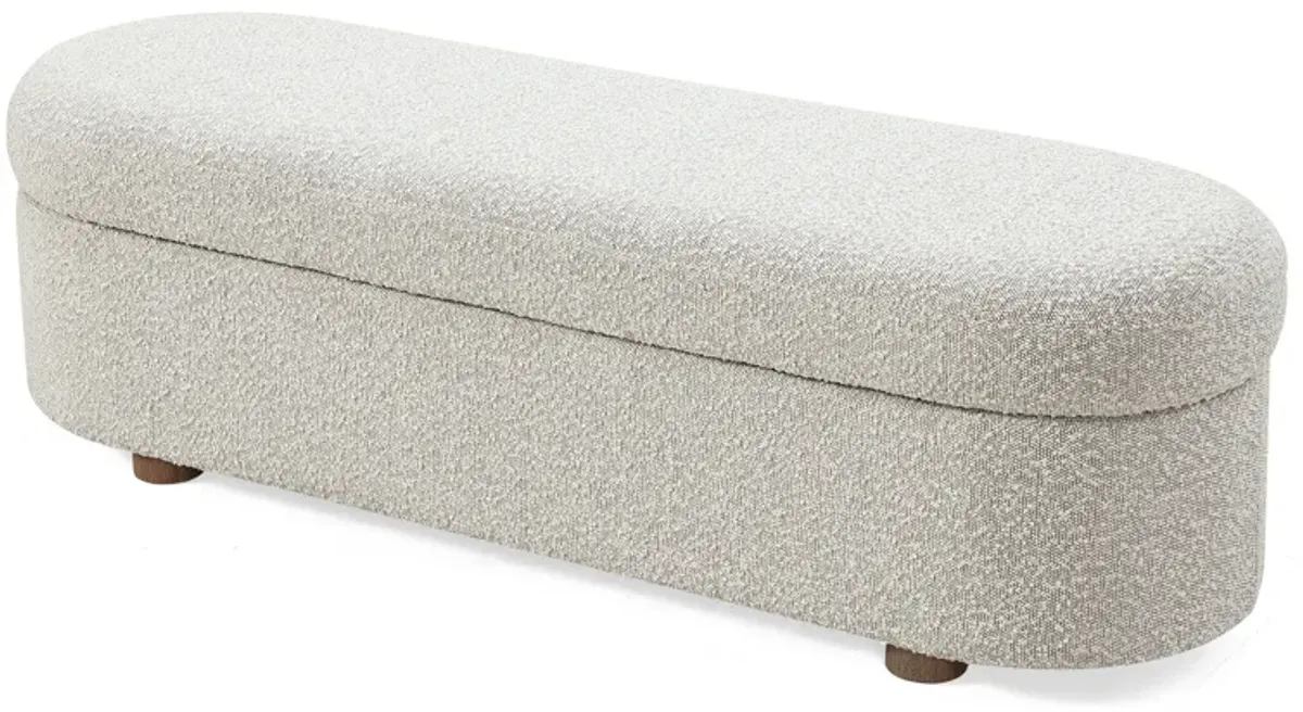 Kiki Upholstered Hinged Storage Bench in Cotton Ball Boucle