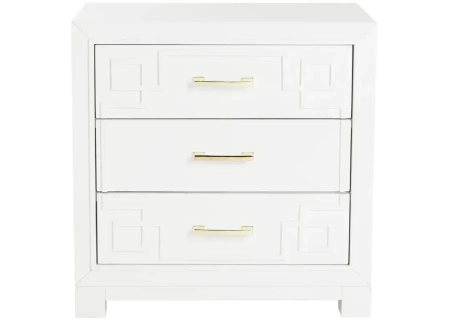 Raina Three Drawer Greek Key Night Stand