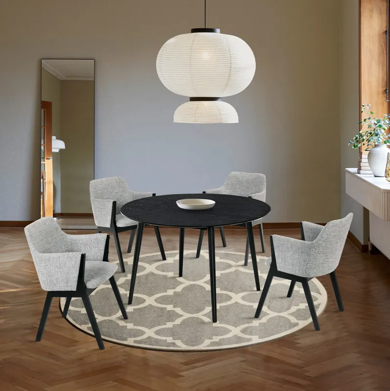 Arcadia and Renzo 48" Round Grey and Black Wood 5 Piece Dining Set