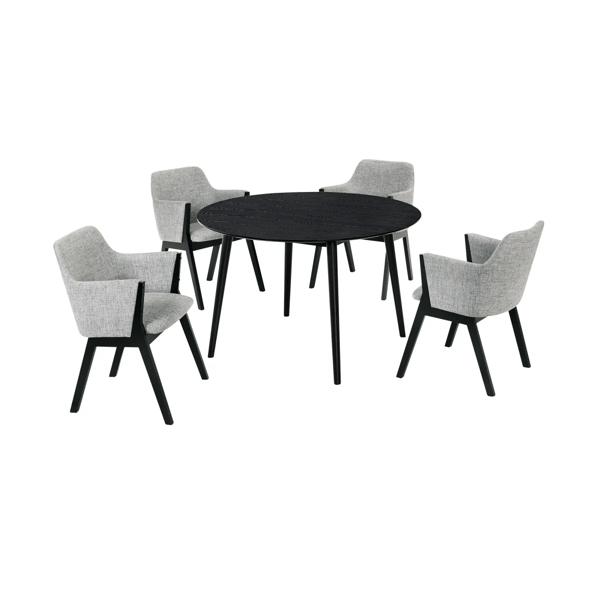 Arcadia and Renzo 48" Round Grey and Black Wood 5 Piece Dining Set