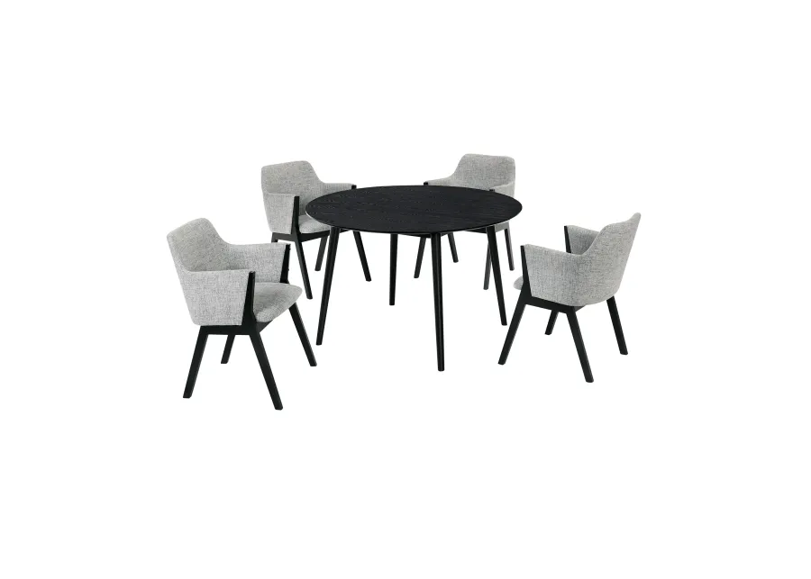 Arcadia and Renzo 48" Round Grey and Black Wood 5 Piece Dining Set