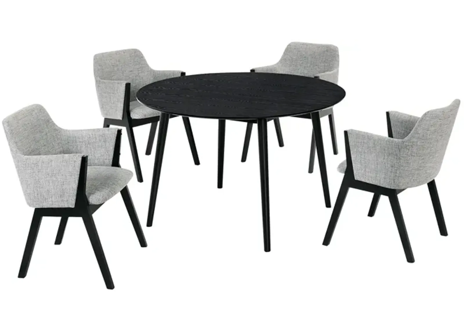 Arcadia and Renzo 48" Round Grey and Black Wood 5 Piece Dining Set