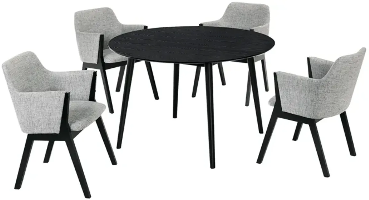 Arcadia and Renzo 48" Round Grey and Black Wood 5 Piece Dining Set