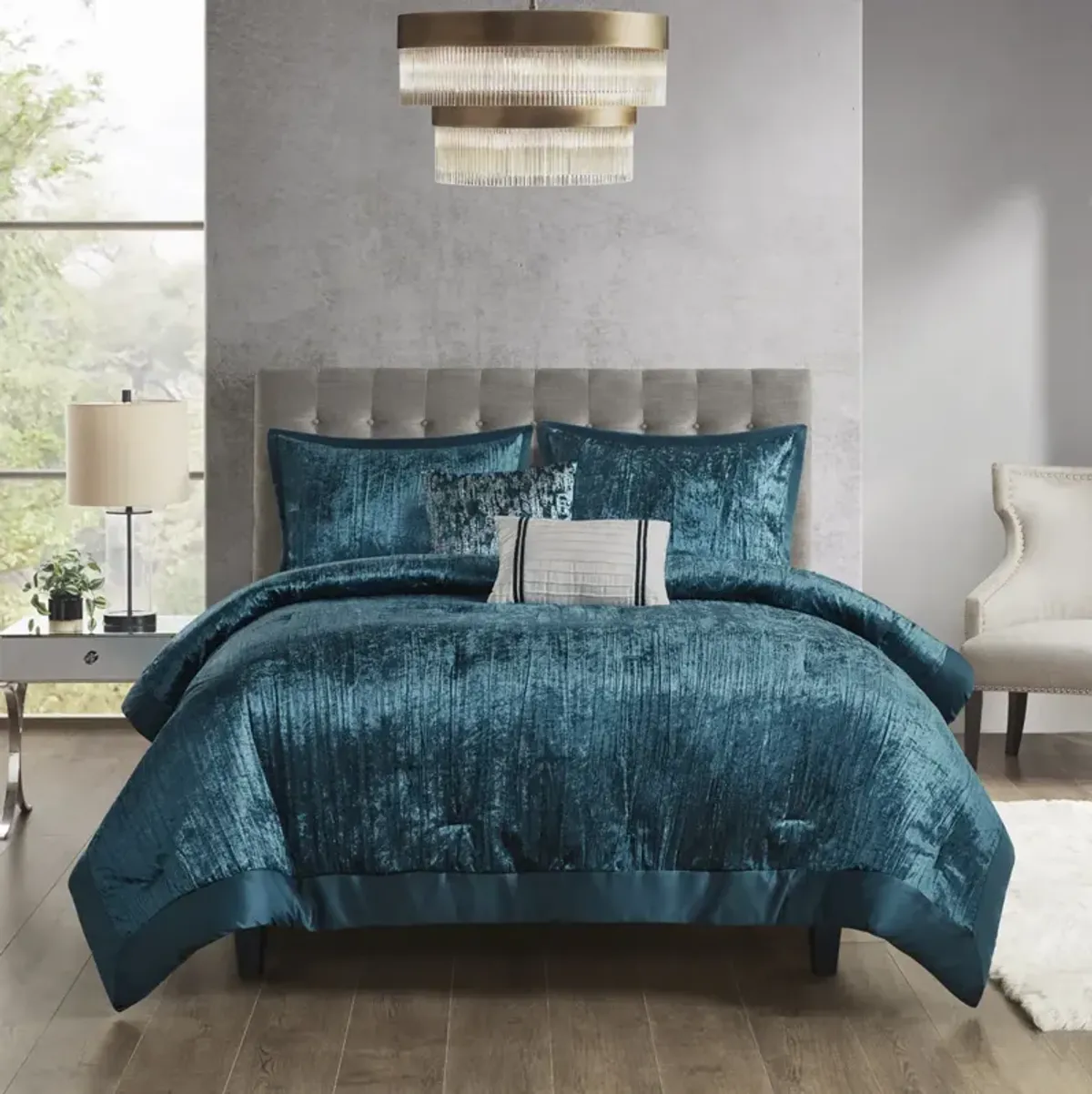 Lee 5 Piece Crinkle Velvet Comforter Set