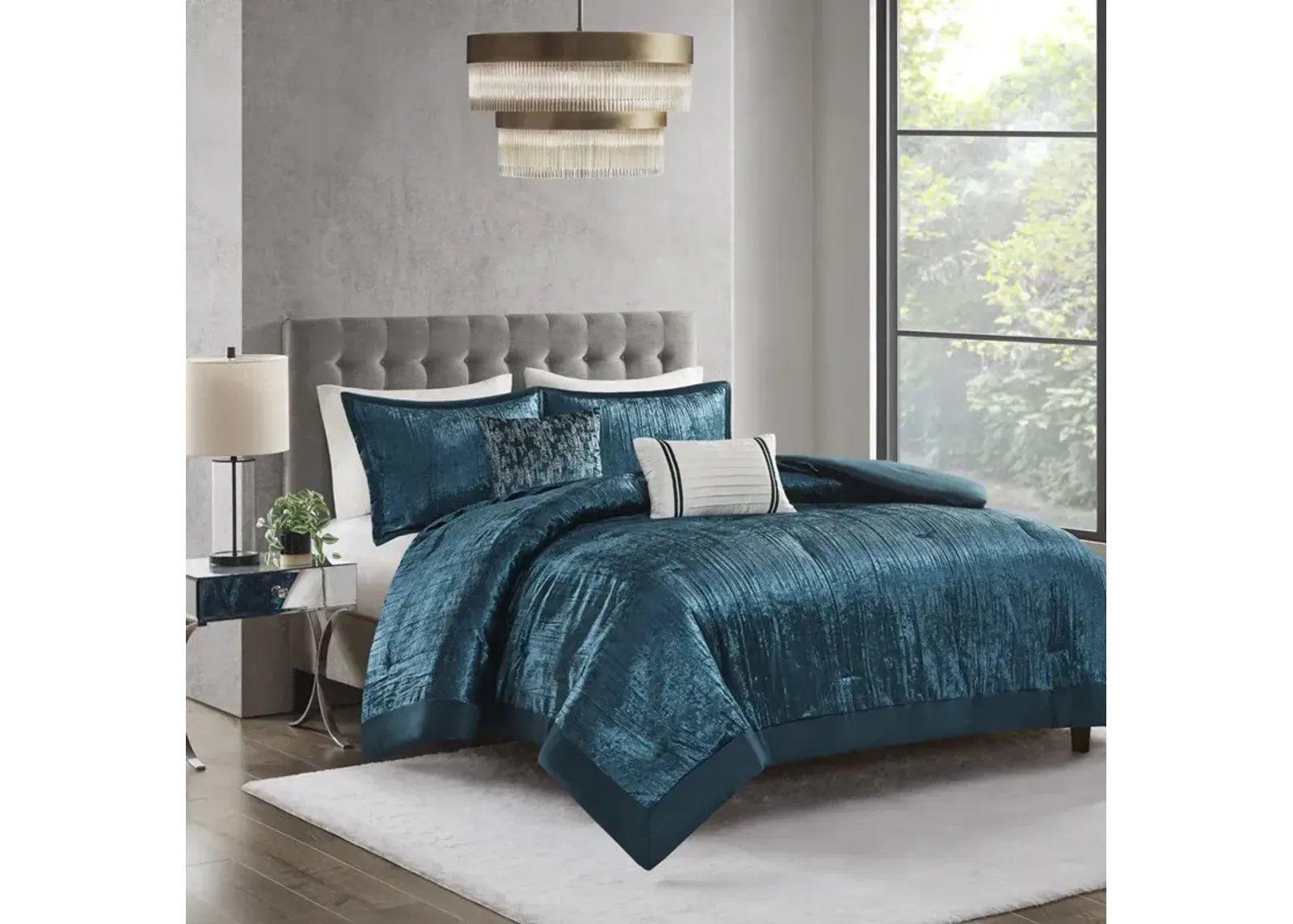 Lee 5 Piece Crinkle Velvet Comforter Set