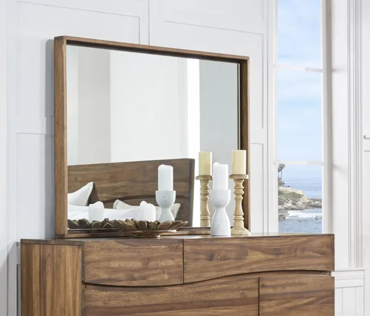 Ocean Solid Wood Floating Glass Mirror in Natural Sengon