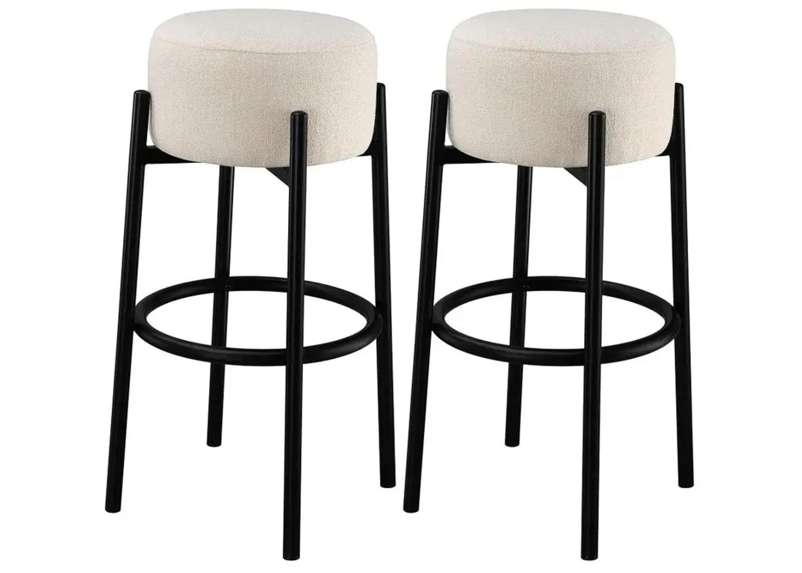 Leonard Upholstered Backless Round Stools White and Black (Set of 2)