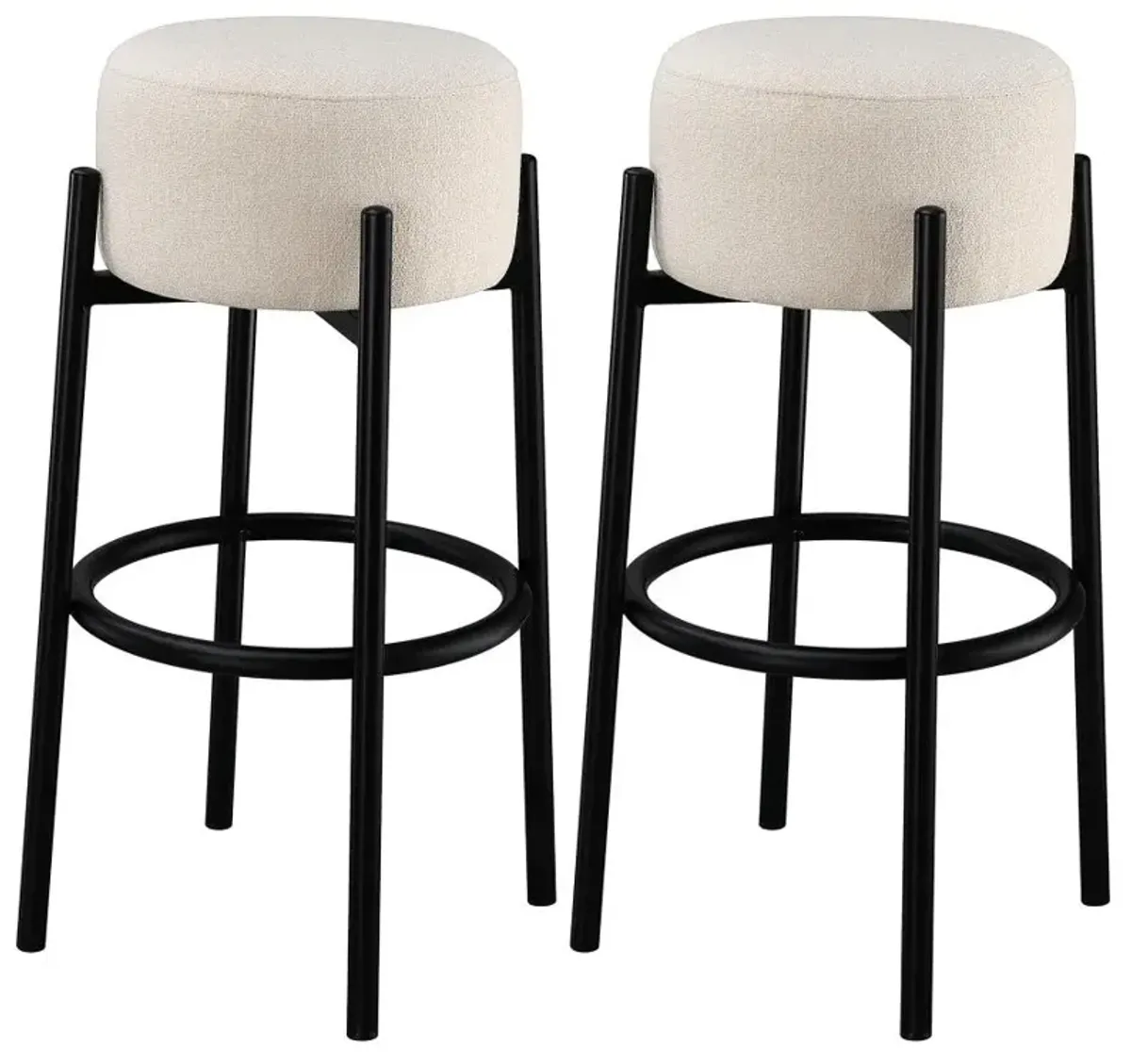 Leonard Upholstered Backless Round Stools White and Black (Set of 2)