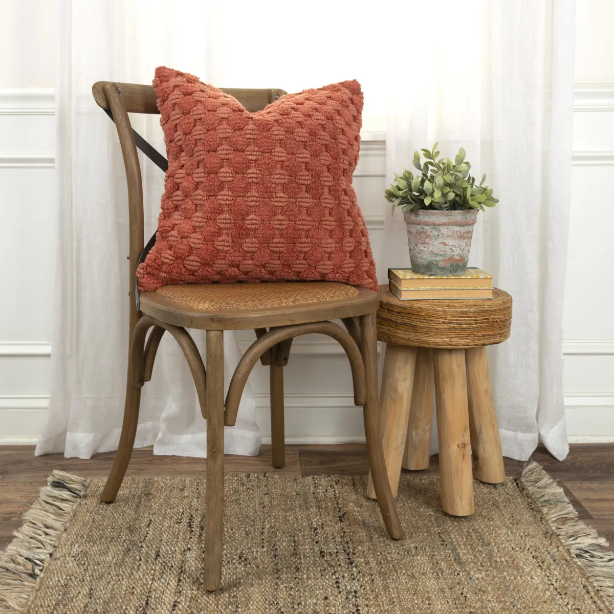 Stripe Patterned Solid Burnt Orange Pillow