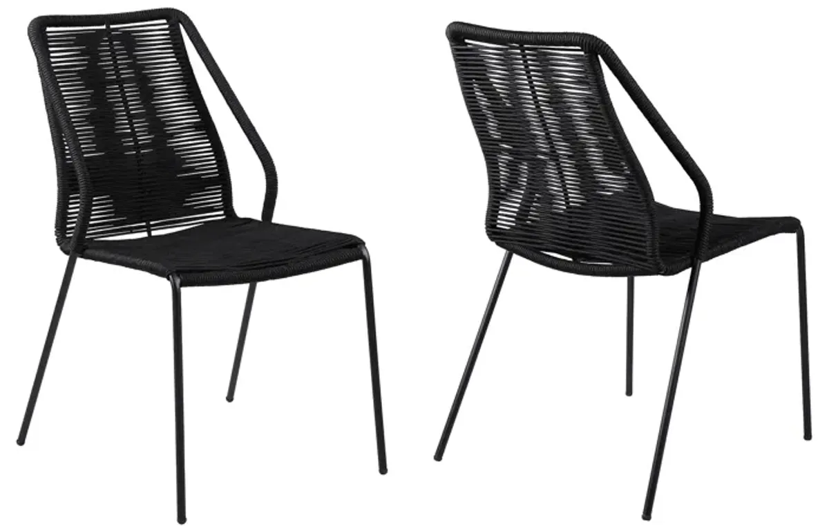 Clip Indoor Outdoor Stackable Steel Dining Chair with Black Rope - Set of 2