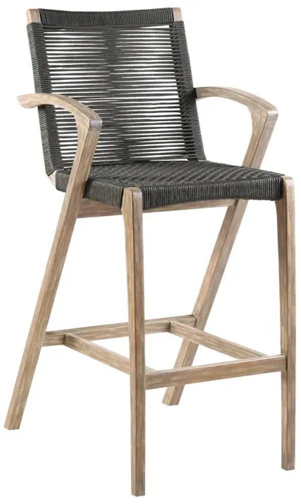 Brielle Outdoor Light Eucalyptus Wood and Charcoal Rope Counter and Bar Height Stool