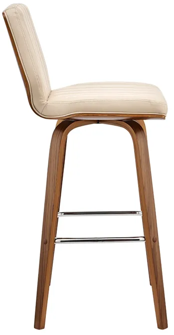 Renee 30" Swivel Cream Faux Leather and Walnut Wood Bar Stool