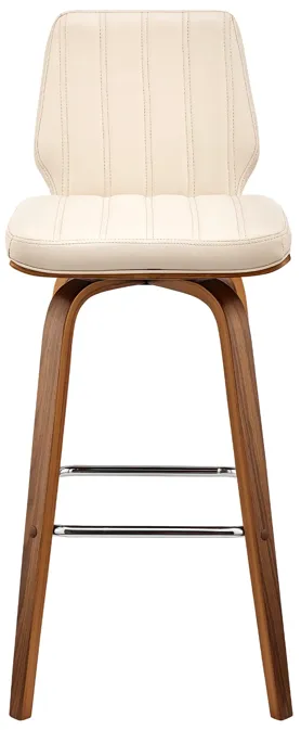 Renee 30" Swivel Cream Faux Leather and Walnut Wood Bar Stool