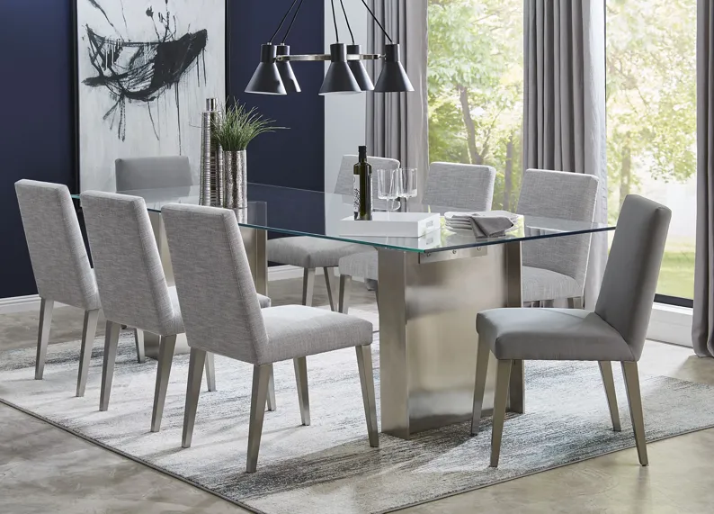 Omnia Dining Chair in Smoke Velvet and Brushed Stainless Steel