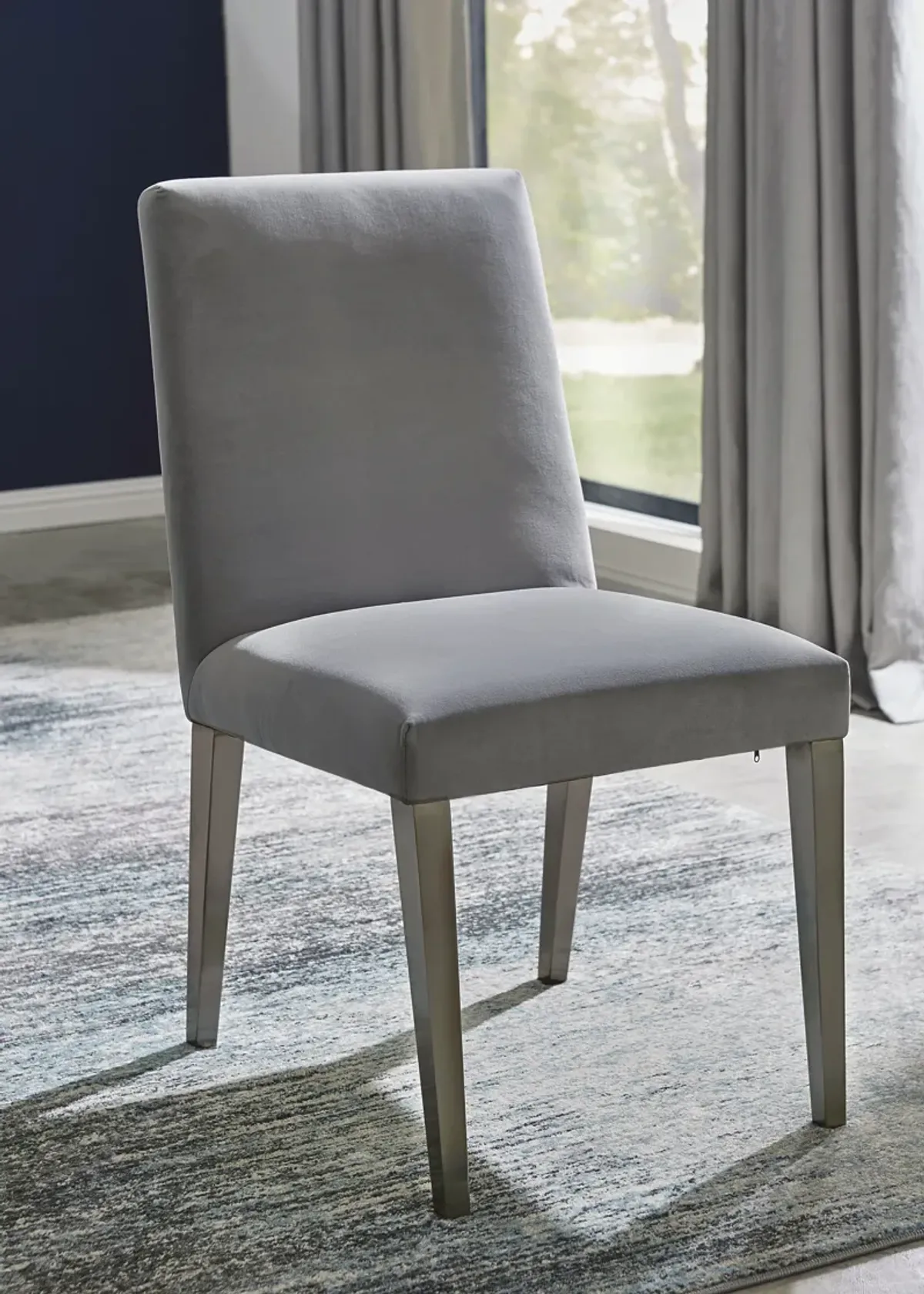 Omnia Dining Chair in Smoke Velvet and Brushed Stainless Steel