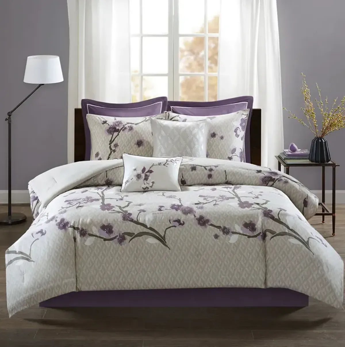 Madison Park Holly Purple/Taupe 8 Piece Cotton Comforter Set