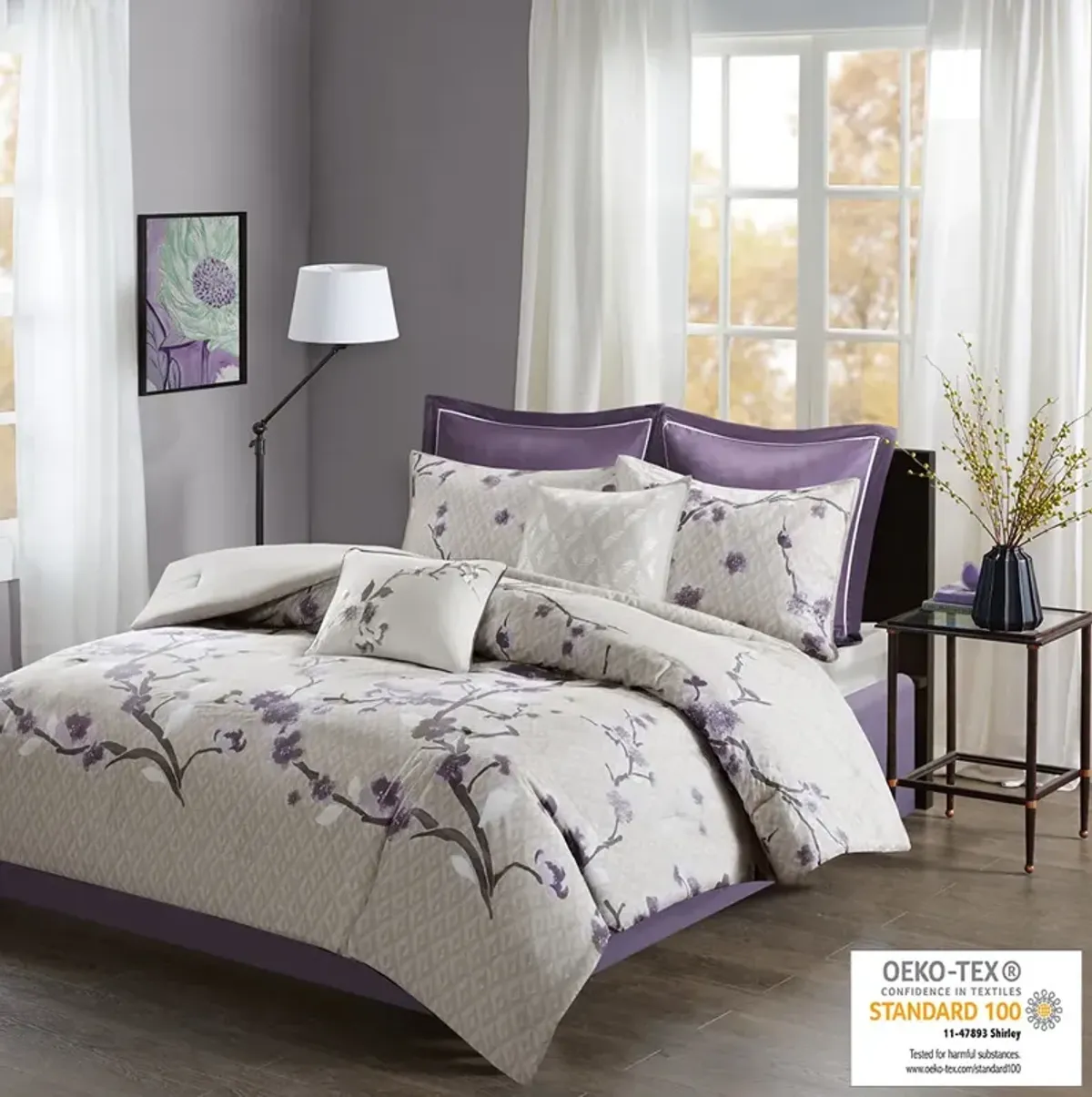 Madison Park Holly Purple/Taupe 8 Piece Cotton Comforter Set