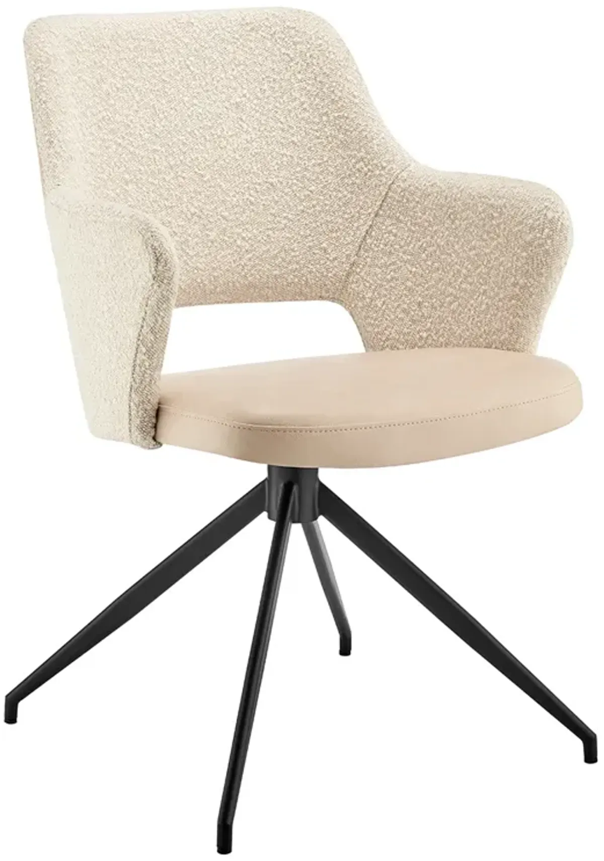 Darcie Armchair in Ivory Leatherette and Fabric with Black Base - Set of 1